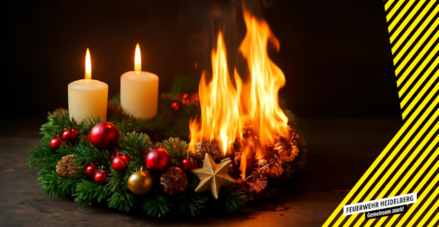 Ein Adventskranz, der auf der rechten Seite Feuer gefangen hat