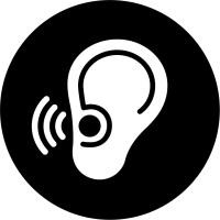 Piktogramm Induktionshöranlage (Grafik: Stadt Heidelberg) Bild mit Ohr und Wellen für Induktionshöranlage
