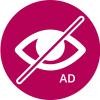 Piktogramm Audiodeskription (Grafik: Stadt Heidelberg) Bild mit einem durchgestrichenen Auge und den Buchstaben AD