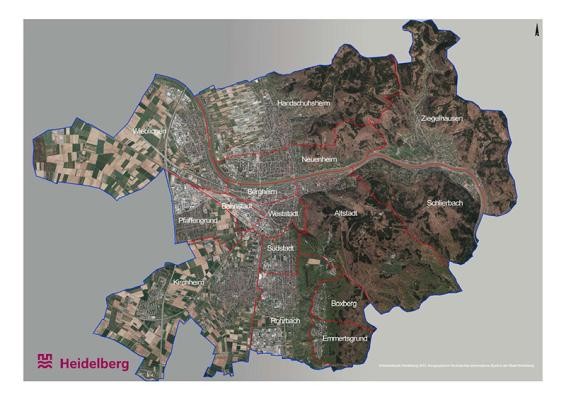Luftbildkarte Heidelbergs (Grafik: Stadt Heidelberg) Luftbildkarte Heidelbergs