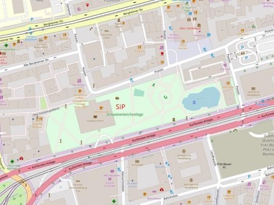 Schwanenteichanlage - Bergheim (Grafik: OpenStreetMap) Graphik der Schwanenteichanlage in Bergheim