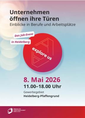 Jetzt vormerken: Job-Event „explore us“ im Gewerbegebiet Pfaffengrund am Freitag, 8. Mai Plakat