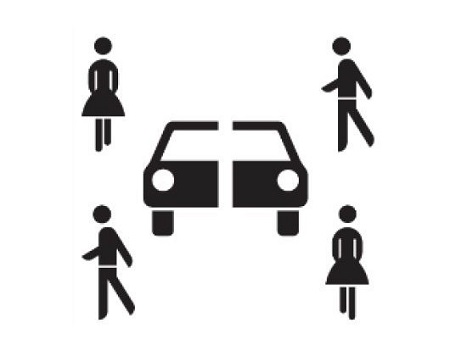 Verkehrszeichen mit einem Auto und mehreren Personen