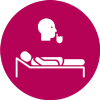 Eine stilisierte Person liegt auf einer Liege, während ein anderes Symbol um Ruhe bittet Eine stilisierte Person liegt auf einer Liege, während ein anderes Symbol um Ruhe bittet