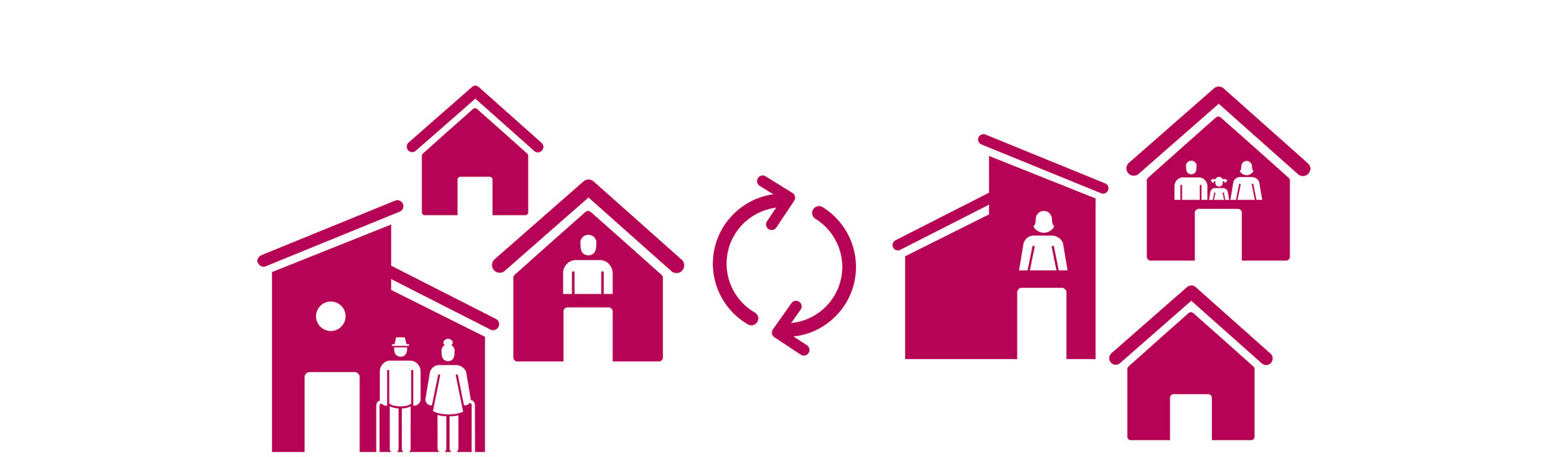 Grafik: rote Häuser mit Menschen