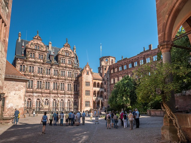 Touristengruppen am Heidelberger Schloss (Foto: Schwerdt/ Heidelberg Marketing)