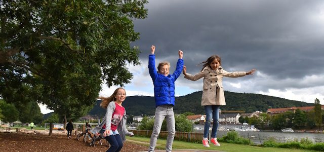 Kinder auf einer Drehscheibe auf der Neckarwiese (Foto: Dorn)